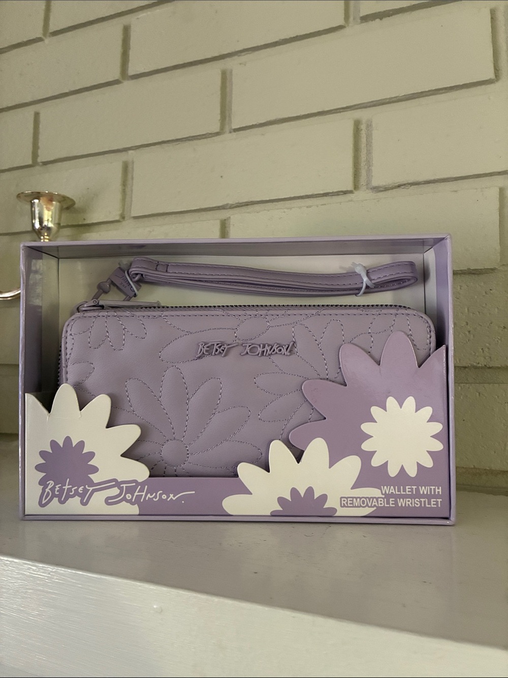 Betsey Johnson Lilac Floral Quilted Wristlet Clutch
